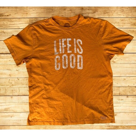 Life is Good  T Shirt XL Gold Short Sleeves Fall Halloween Dad Christmas Gift - Picture 2 of 12